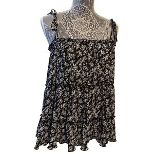 Central Park West Boho Ruffle Floral Print Adjustable Shoulder Straps Top Medium